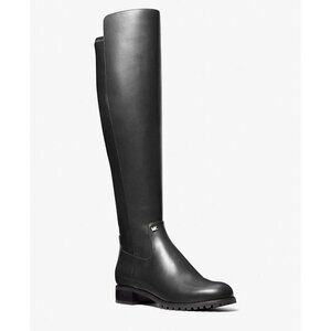 NEW Michael Kors Women's 7M Britt Boot Faux Leather Black Boots Tall Knee High